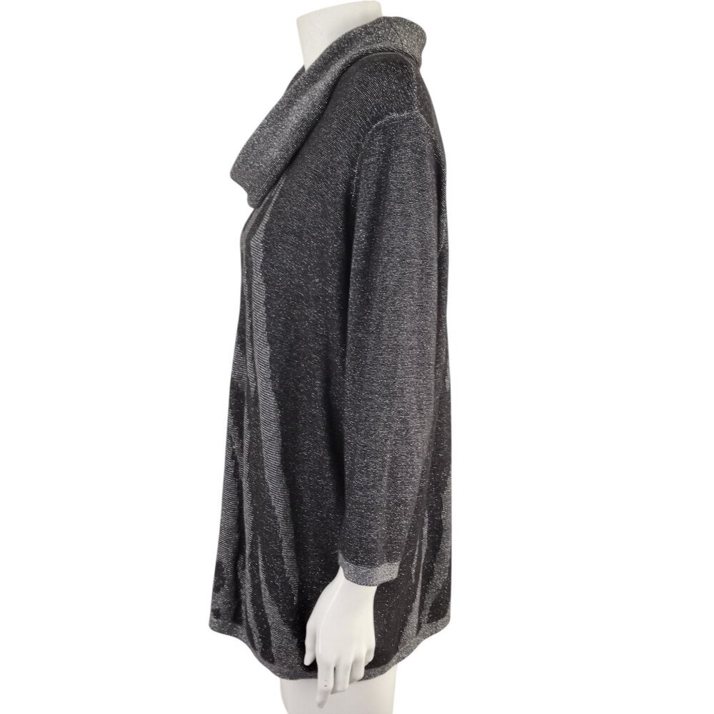 Jones New York Signature Gray Black Metallic Animal Print Cowl Neck Sweater - Picture 3 of 6
